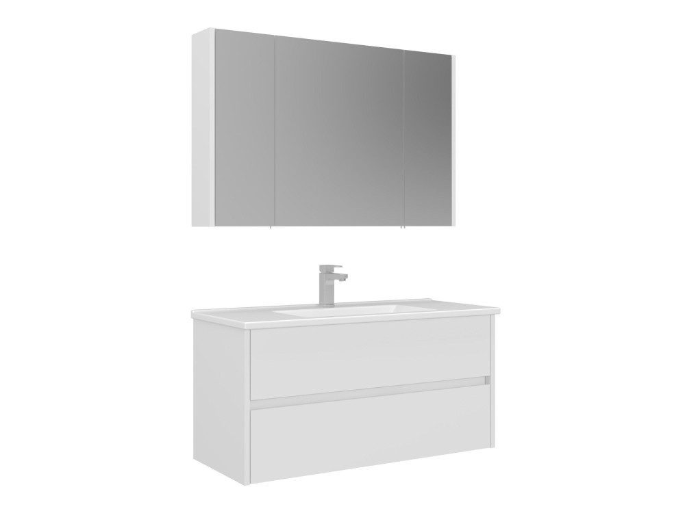 Waschtisch-Set mit Spiegel (2-teilig) „Arno 100“ – 100 x 45 x 52 cm – Weiß