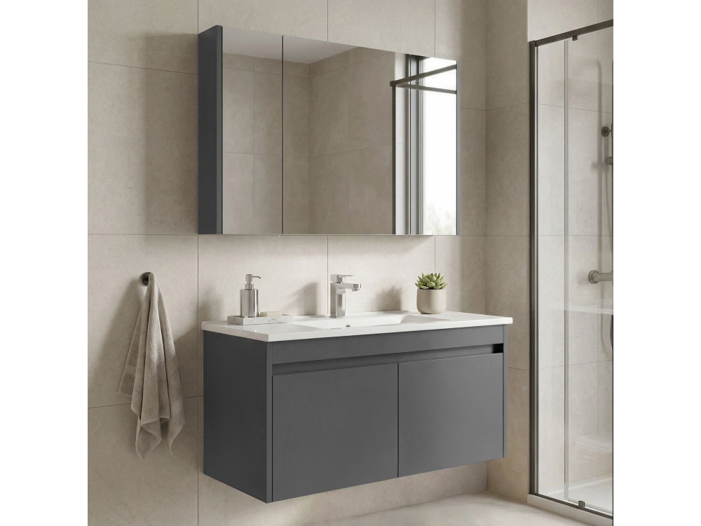 Waschtisch-Set mit Spiegel (2-teilig) „Arno 100“ – 100 x 45 x 52 cm – Grau