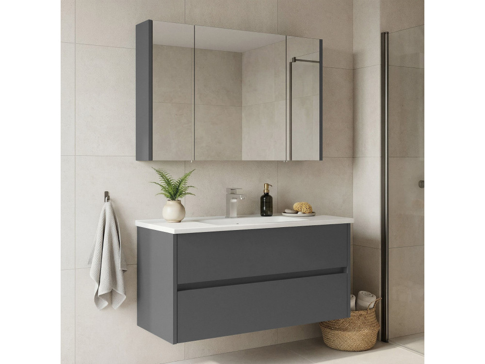 Waschtisch-Set mit Spiegel (2-teilig) „Arno 100“ – 100 x 45 x 52 cm – Grau