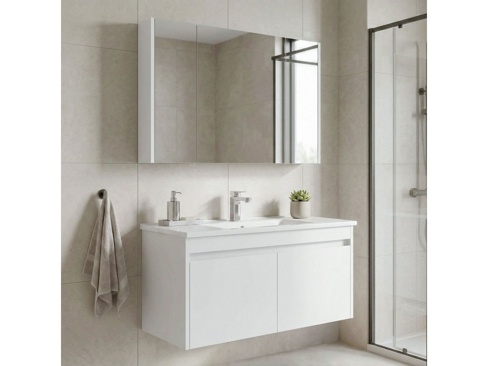 Waschtisch-Set mit Spiegel (2-teilig) „Arno 100“ – 100 x 45 x 52 cm – Weiß