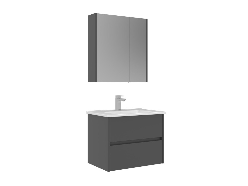 Waschtisch-Set mit Spiegel (2-teilig) „Arno 65“ – 65 x 45 x 52 cm – Grau