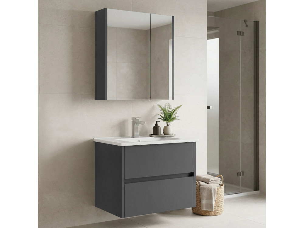 Waschtisch-Set mit Spiegel (2-teilig) „Arno 65“ – 65 x 45 x 52 cm – Grau