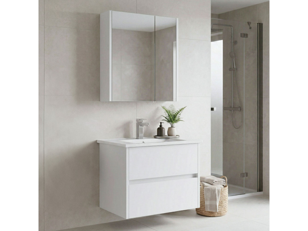 Waschtisch-Set mit Spiegel (2-teilig) „Arno 65“ – 65 x 45 x 52 cm – Weiß