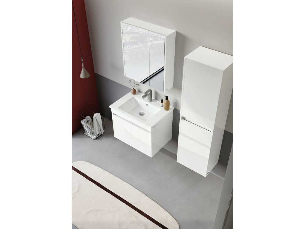 Waschtisch-Set mit Spiegel (2-teilig) „Arno 65“ – 65 x 45 x 52 cm – Weiß