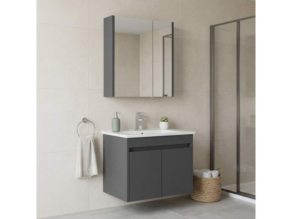 Waschtisch-Set mit Spiegel (2-teilig) „Arno 65“ – 65 x 45 x 52 cm – Grau