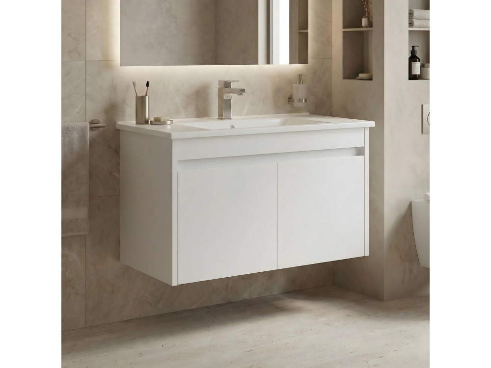 Waschtischunterschrank „Arno 85“ – 85 x 45 x 52 cm – Weiß