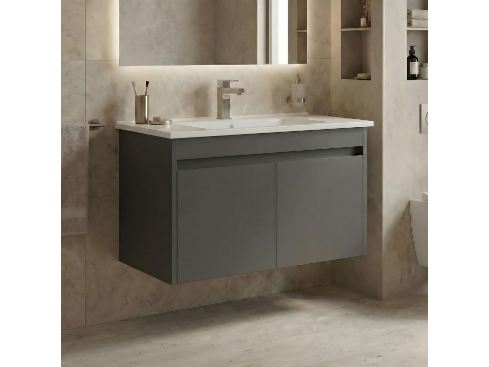 Waschtischunterschrank „Arno 85“ – 85 x 45 x 52 cm – Grau