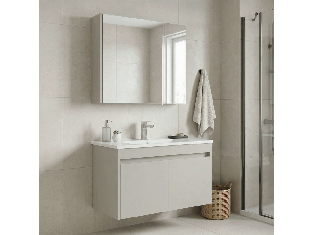 Waschtisch-Set mit Spiegel (2-teilig) „Arno 85“ – 85 x 45 x 52 cm – Cashmere