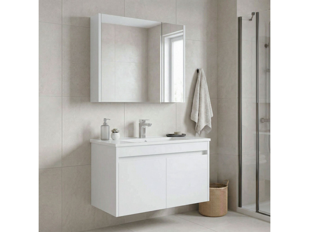 Waschtisch-Set mit Spiegel (2-teilig) „Arno 85“ – 85 x 45 x 52 cm – Weiß