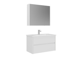Waschtisch-Set mit Spiegel (2-teilig) „Arno 85“ – 85 x 45 x 52 cm – Weiß