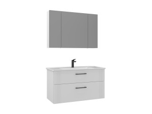 Waschtisch-Set mit Spiegel (2-teilig) „Bari 100 v2“ – 100 x 45 x 55 cm – Mattweiß