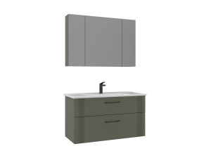 Waschtisch-Set mit Spiegel (2-teilig) „Bari 100 v2“ – 100 x 45 x 55 cm – Mattgrün