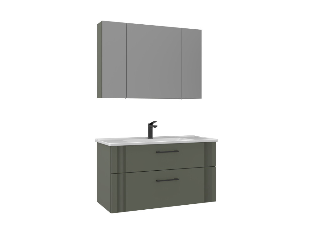 Waschtisch-Set mit Spiegel (2-teilig) „Bari 100 v2“ – 100 x 45 x 55 cm – Mattgrün