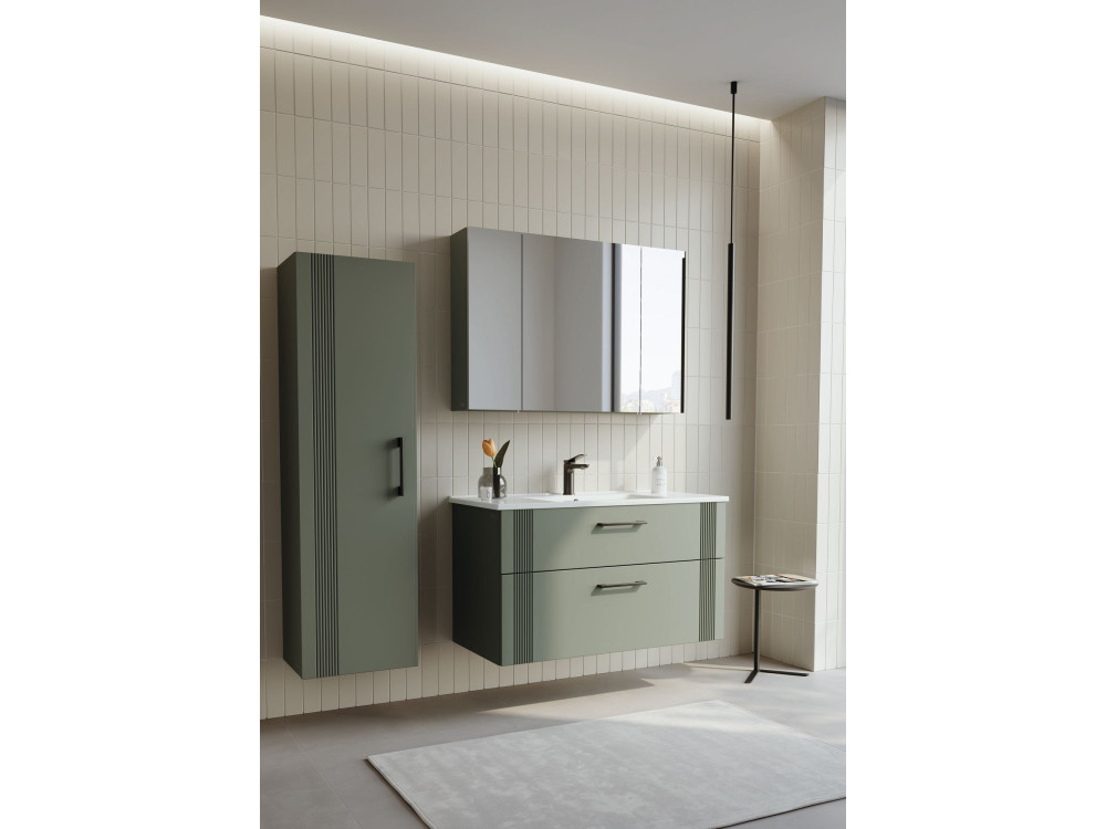 Waschtisch-Set mit Spiegel (2-teilig) „Bari 100 v2“ – 100 x 45 x 55 cm – Mattgrün