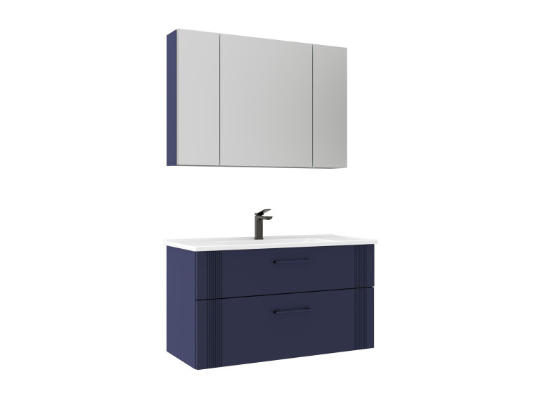 Waschtisch-Set mit Spiegel (2-teilig) „Bari 100 v2“ – 100 x 45 x 55 cm – Mattes Marineblau
