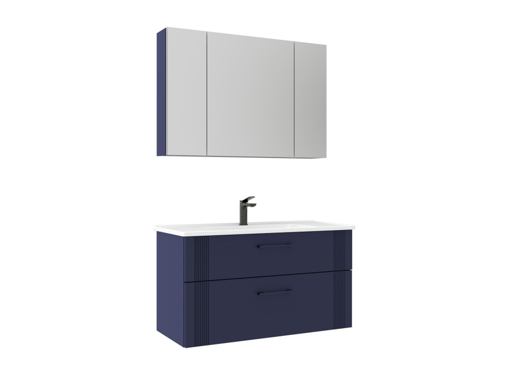 Waschtisch-Set mit Spiegel (2-teilig) „Bari 100 v2“ – 100 x 45 x 55 cm – Mattes Marineblau