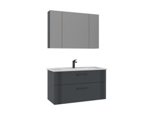 Waschtisch-Set mit Spiegel (2-teilig) „Bari 100 v2“ – 100 x 45 x 55 cm – Anthrazit matt