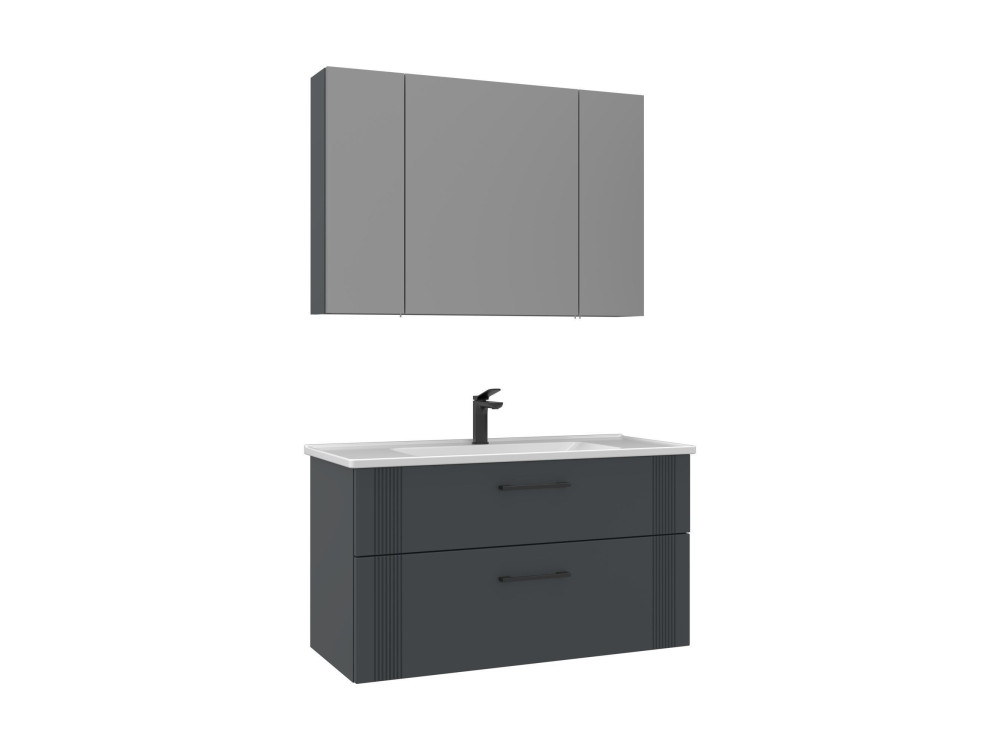 Waschtisch-Set mit Spiegel (2-teilig) „Bari 100 v2“ – 100 x 45 x 55 cm – Anthrazit matt