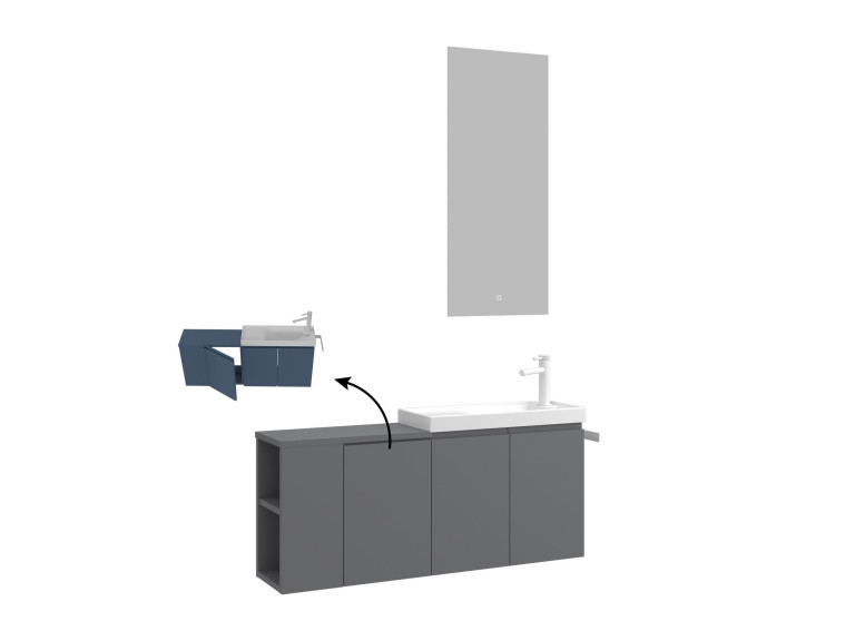 Waschtisch-Set mit Spiegel (2-teilig) „Ferla 110“ – 110 x 22 x 45 cm – Mattgrau
