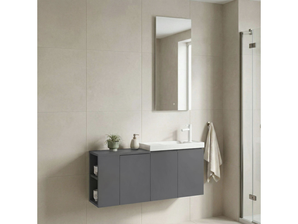 Waschtisch-Set mit Spiegel (2-teilig) „Ferla 110“ – 110 x 22 x 45 cm – Mattgrau