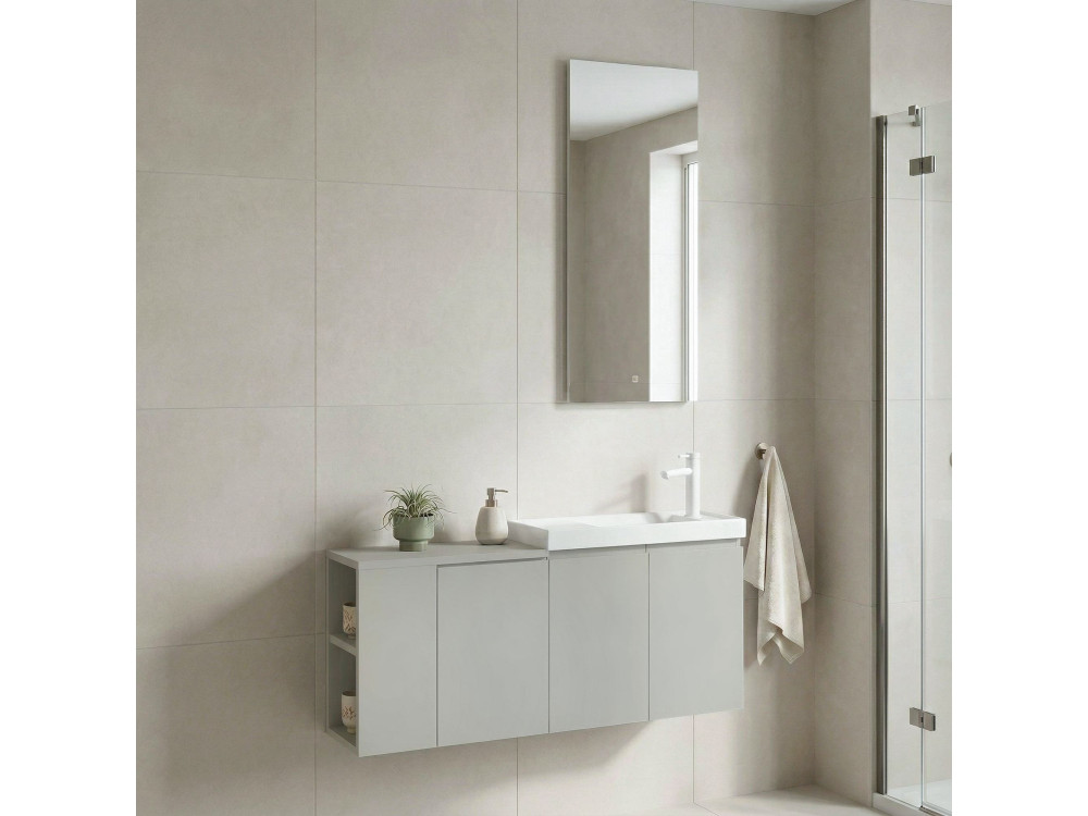 Waschtisch-Set mit Spiegel (2-teilig) „Ferla 110“ – 40 x 22 x 45 cm – Matt-Kaschmir