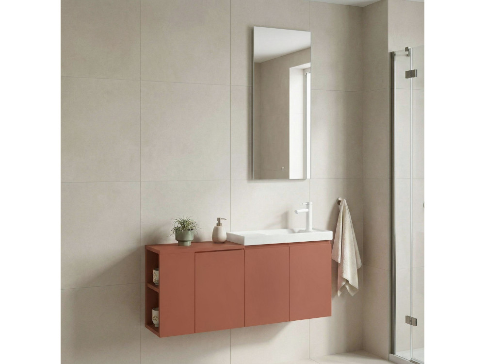 Waschtisch-Set mit Spiegel (2-teilig) „Ferla 110“ – 110 x 22 x 45 cm – Matt-Zimt