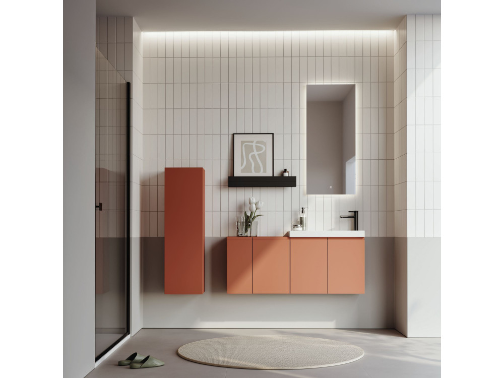 Waschtisch-Set mit Spiegel (2-teilig) „Ferla 110“ – 110 x 22 x 45 cm – Matt-Zimt