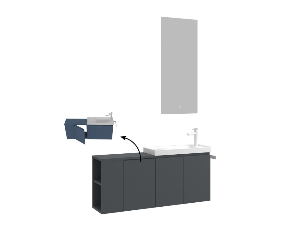 Waschtisch-Set mit Spiegel (2-teilig) „Ferla 110“ – 110 x 22 x 45 cm – Anthrazit matt