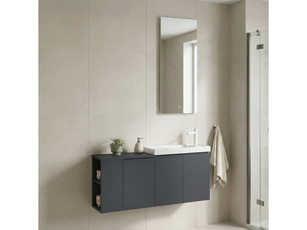 Waschtisch-Set mit Spiegel (2-teilig) „Ferla 110“ – 110 x 22 x 45 cm – Anthrazit matt