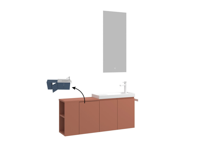 Waschtisch-Set mit Spiegel (2-teilig) „Ferla 110“ – 110 x 22 x 45 cm – Matt-Zimt