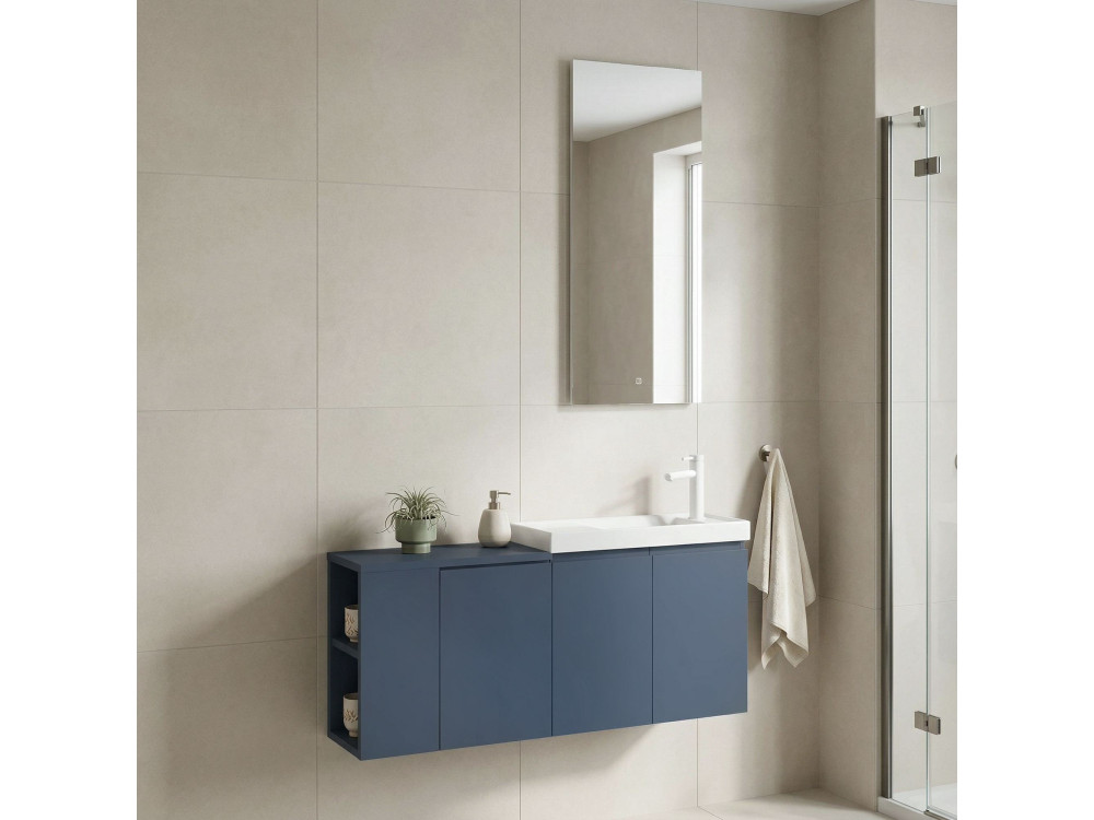 Waschtisch-Set mit Spiegel (2-teilig) „Ferla 110“ – 40 x 22 x 45 cm – Mattblau