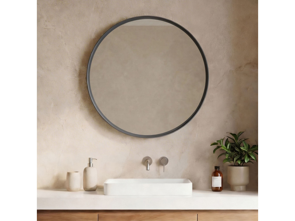 Dekorativer Holzspiegel „Moonlight 90 v2“ – 90 x 7 x 90 cm – Anthrazit matt