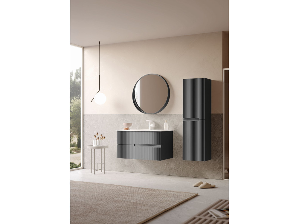 Dekorativer Holzspiegel „Moonlight 90 v2“ – 90 x 7 x 90 cm – Anthrazit matt