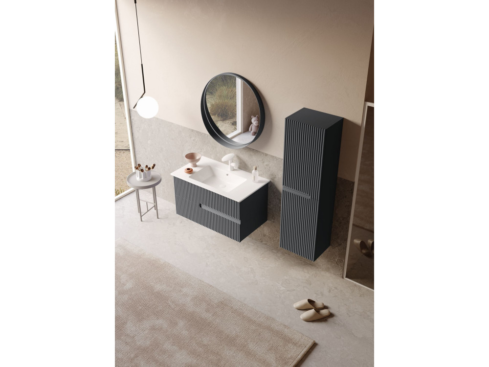 Dekorativer Holzspiegel „Moonlight 90 v2“ – 90 x 7 x 90 cm – Anthrazit matt