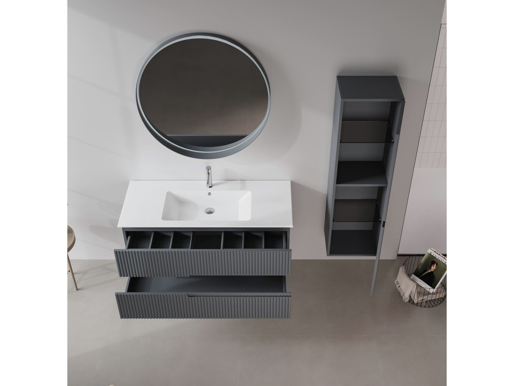 Dekorativer Holzspiegel „Moonlight 90 v2“ – 90 x 7 x 90 cm – Anthrazit matt