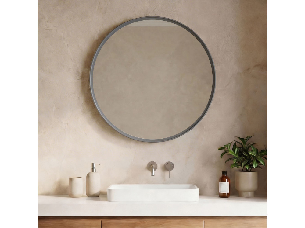 Dekorativer Holzspiegel „Moonlight 90 v2“ – 90 x 7 x 90 cm – Mattgrau