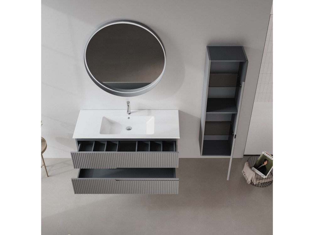 Dekorativer Holzspiegel „Moonlight 90 v2“ – 90 x 7 x 90 cm – Mattgrau