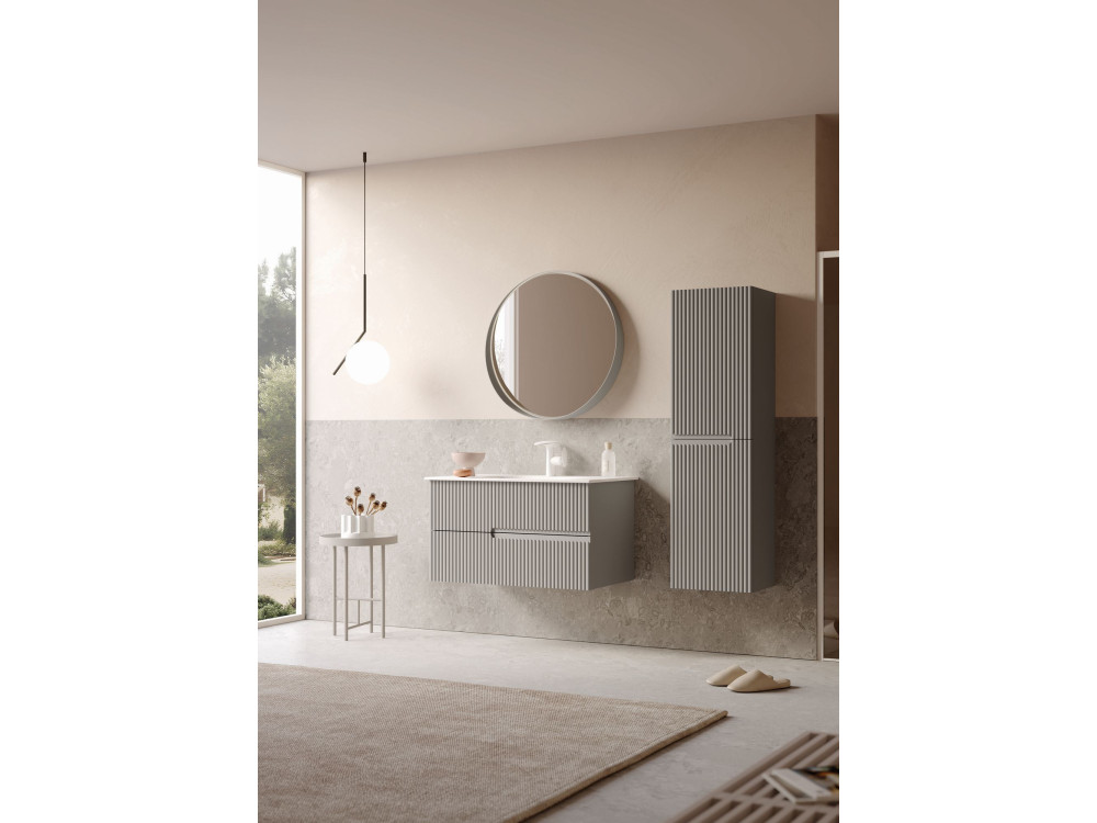 Dekorativer Holzspiegel „Moonlight 90 v2“ – 90 x 7 x 90 cm – Matt Mink