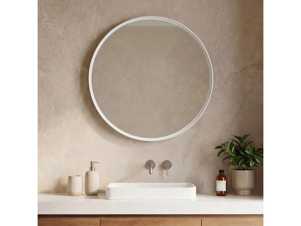 Dekorativer Holzspiegel „Moonlight 90 v2“ – 90 x 7 x 90 cm – Mattweiß