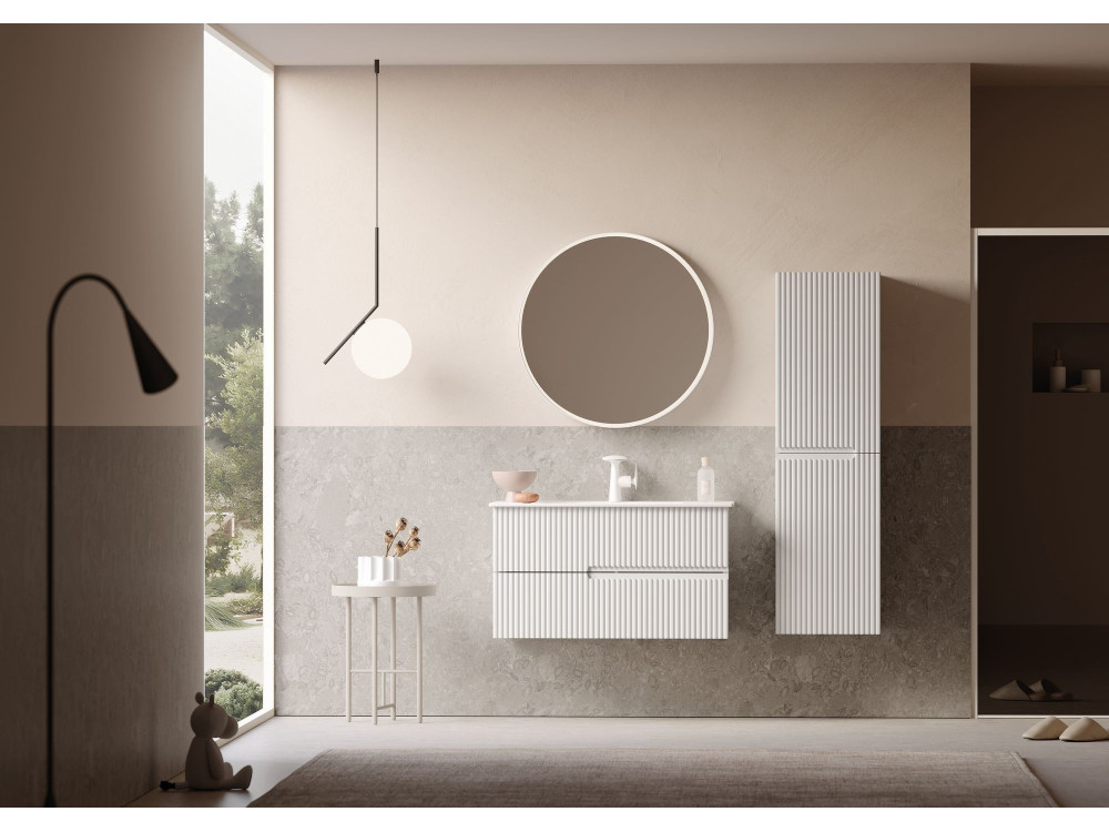 Dekorativer Holzspiegel „Moonlight 90 v2“ – 90 x 7 x 90 cm – Mattweiß