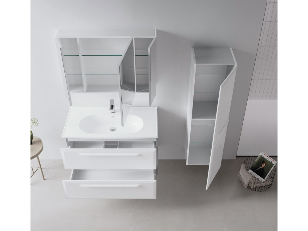Badezimmerschrank mit Spiegel „Nuvola 100 v2“ – 97 x 16 x 66 cm – Weiß