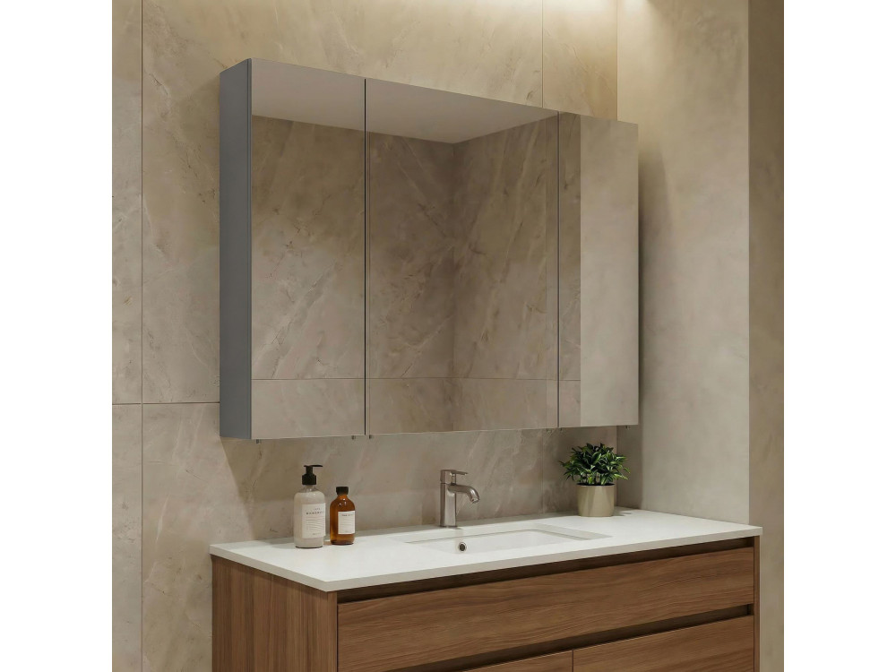 Badezimmerschrank mit Spiegel „Nuvola 100 v2“ – 97 x 16 x 66 cm – Grau