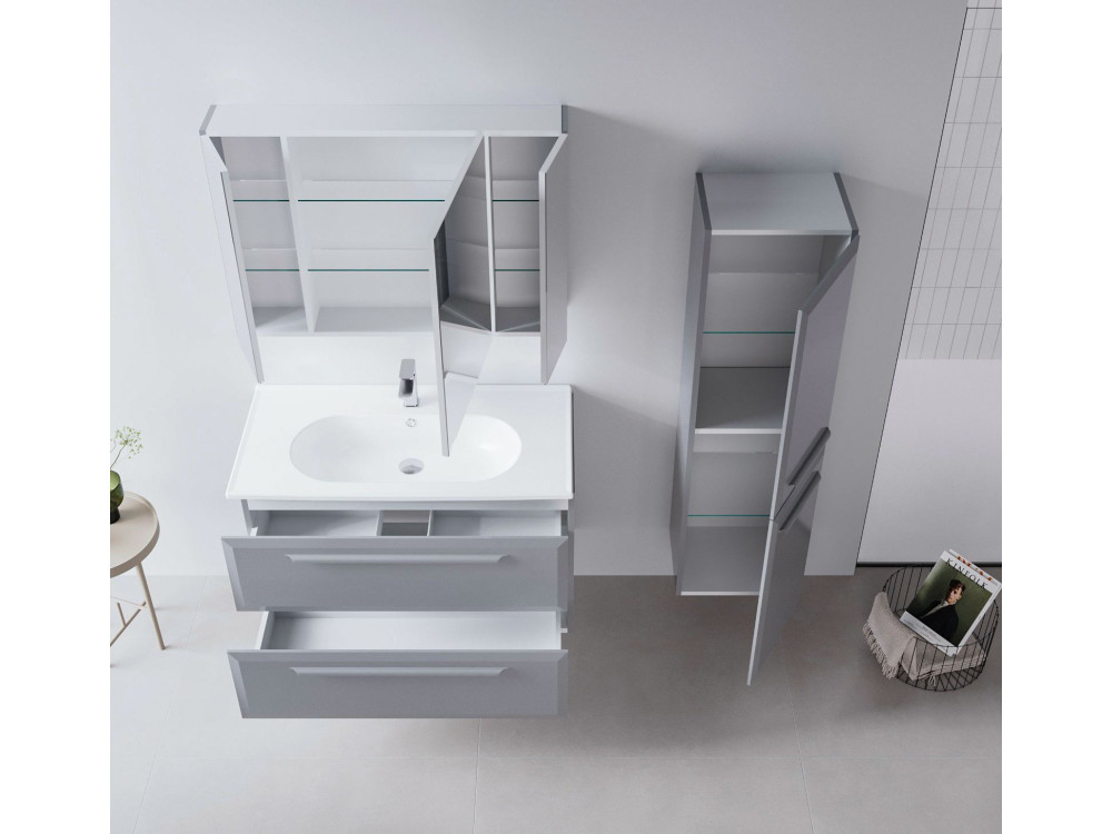 Badezimmerschrank mit Spiegel „Nuvola 100 v2“ – 97 x 16 x 66 cm – Grau