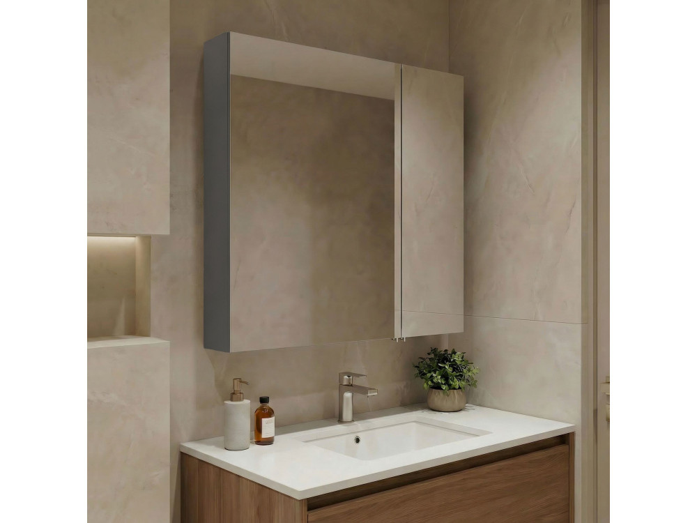 Badezimmerschrank mit Spiegel „Nuvola 60 v2“ – 66 x 16 x 60 cm – Grau