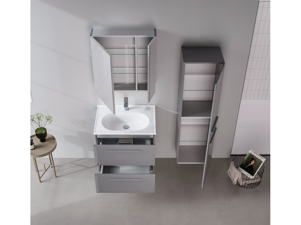 Badezimmerschrank mit Spiegel „Nuvola 60 v2“ – 66 x 16 x 60 cm – Grau