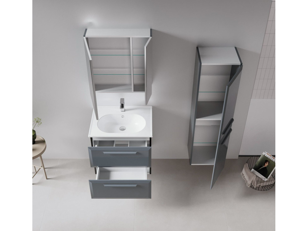 Badezimmerschrank mit Spiegel „Nuvola 60 v2“ – 66 x 16 x 60 cm – Anthrazit