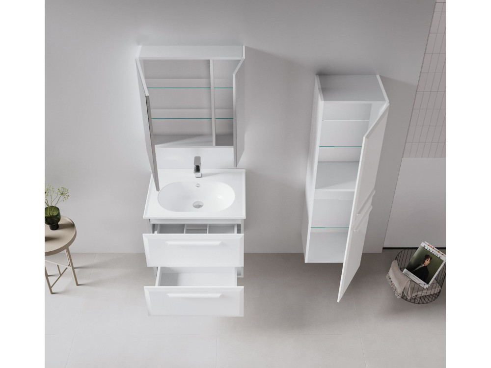Badezimmerschrank mit Spiegel „Nuvola 60 v2“ – 66 x 16 x 60 cm – Weiß