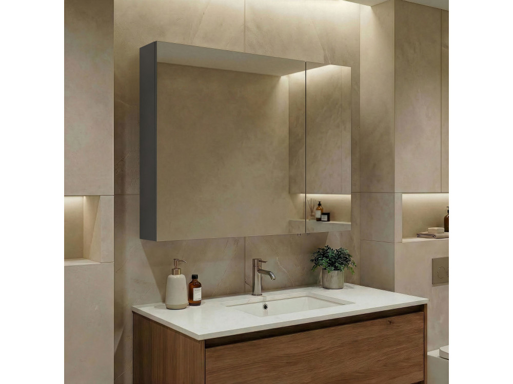 Badezimmerschrank mit Spiegel „Nuvola 80 v2“ – 75 x 16 x 66 cm – Anthrazit