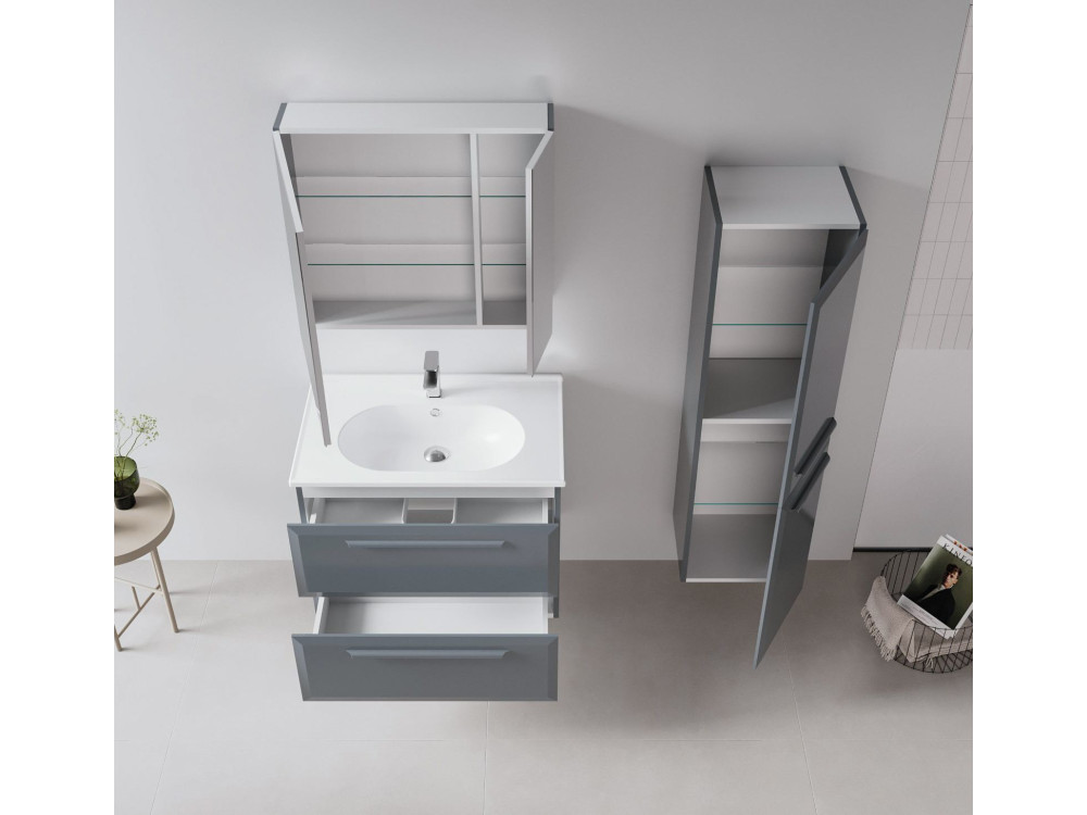 Badezimmerschrank mit Spiegel „Nuvola 80 v2“ – 75 x 16 x 66 cm – Anthrazit