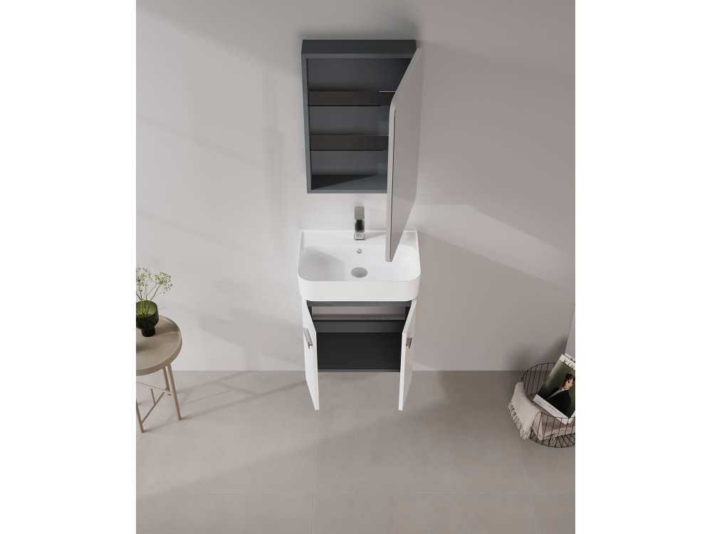 Badezimmerschrank mit Spiegel „Orbit 50“ – 50 x 16 x 71 cm – Weiß